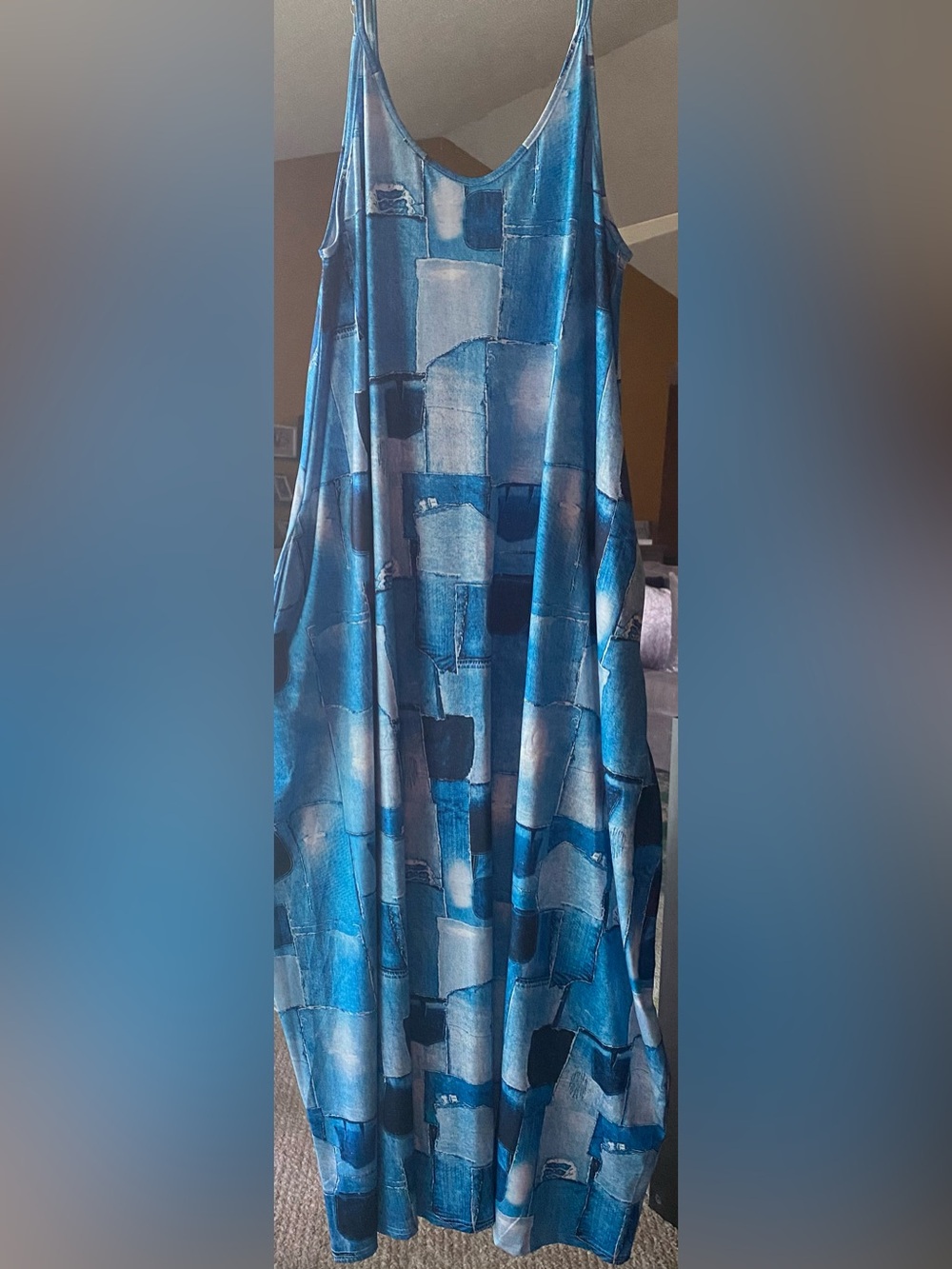 Women’s Blue Patchwork Print Summer Dress